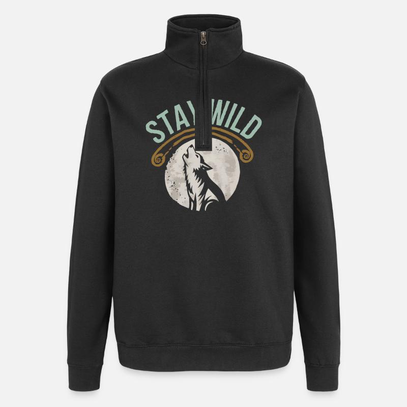 Stay Wild Wolf T-Shirt - Sweat à zip 1/4 - noir