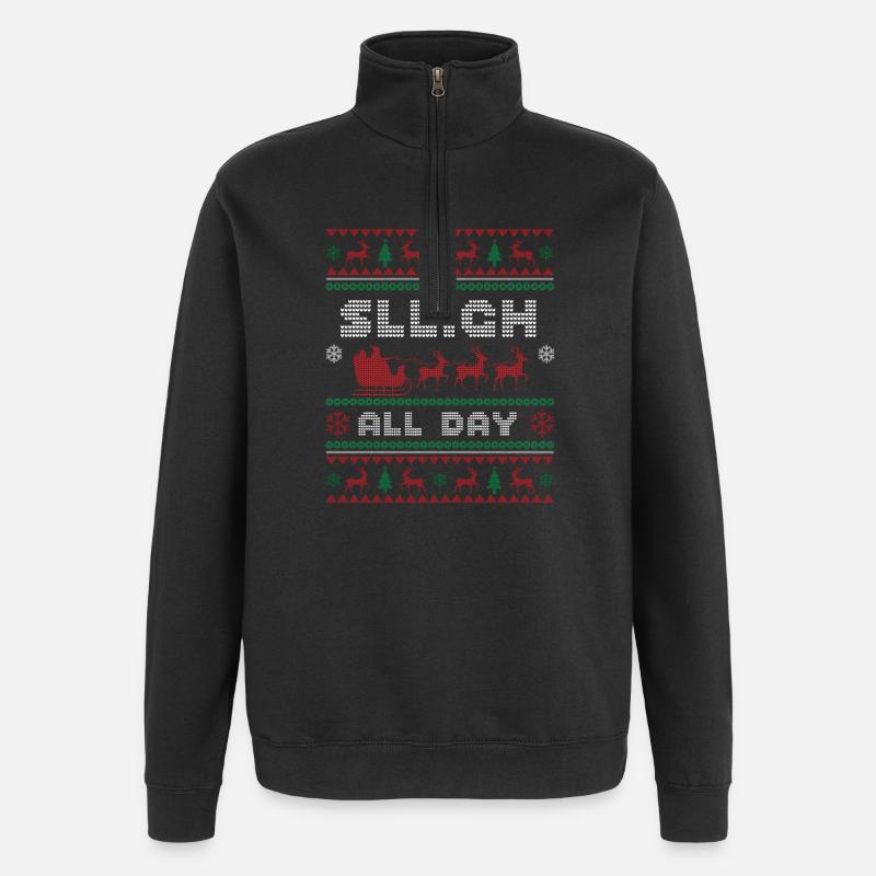 Sleigh All Day-Ugly christmas - Quarter-Zip Sweatshirt - black