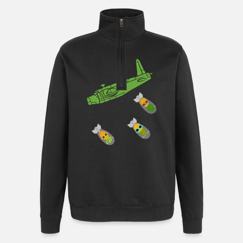 Green Pineapple Bomb Plane - Quarter-Zip Sweatshirt - black