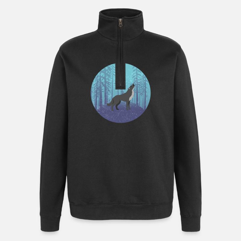 Wolf im Mondwald - Quarter-Zip-Sweatshirt - Schwarz