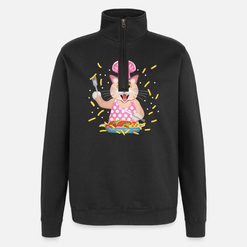 Gierige Katze - Quarter-Zip-Sweatshirt - Schwarz