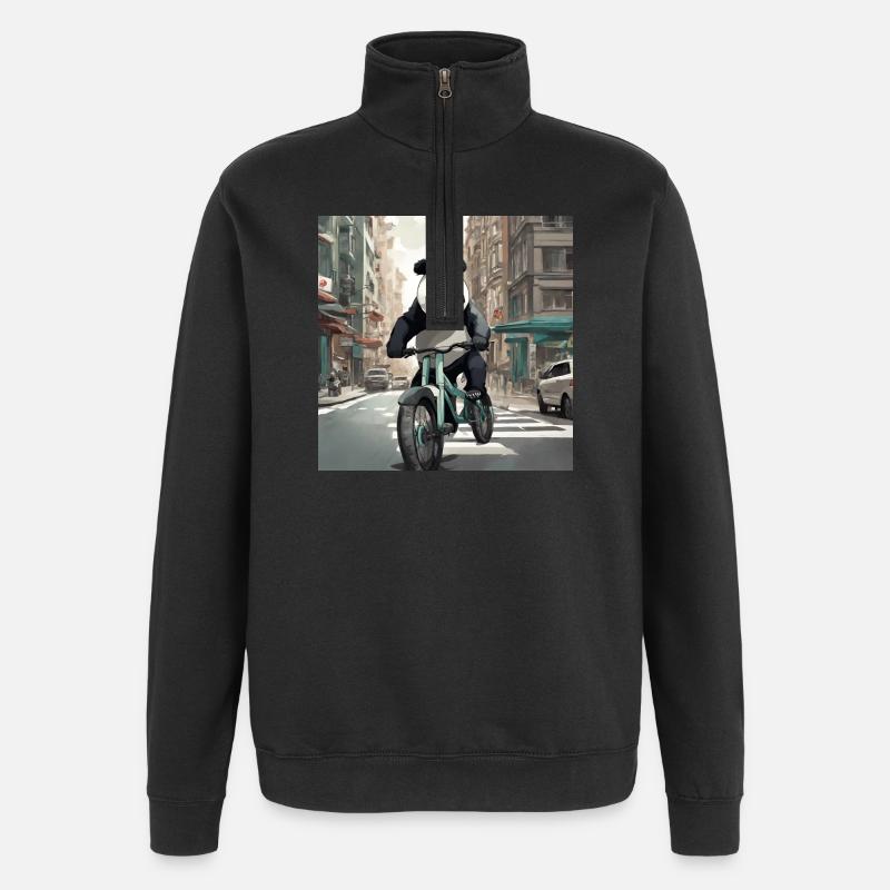 Panda à vélo en ville - Sweat à zip 1/4 - noir