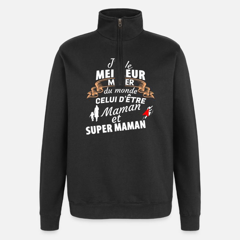 Fierté Maman Super Héros - Sweat à zip 1/4 - noir
