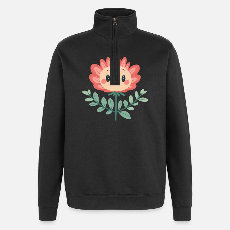 Fröhliche Blume - Quarter-Zip-Sweatshirt - Schwarz