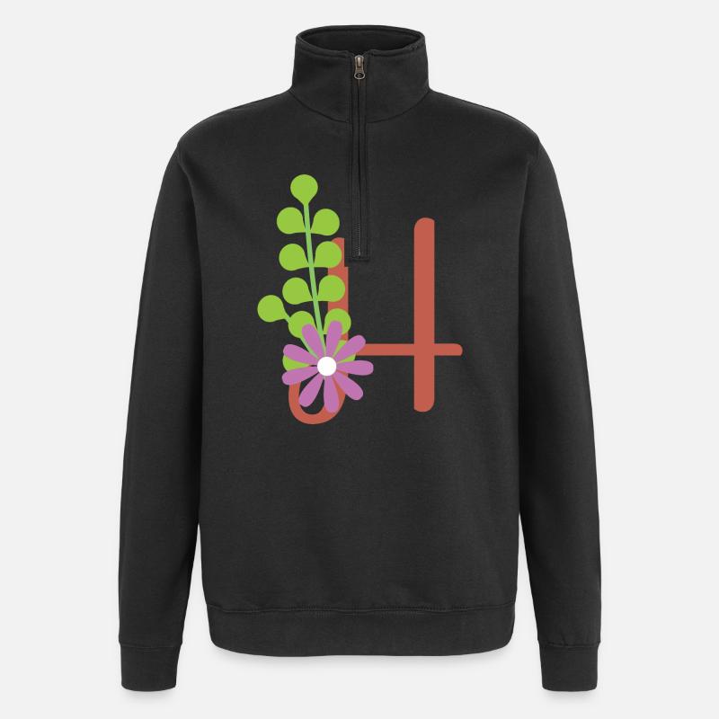 Eleganter Buchstabe 'H' mit Blumen - Quarter-Zip-Sweatshirt - Schwarz