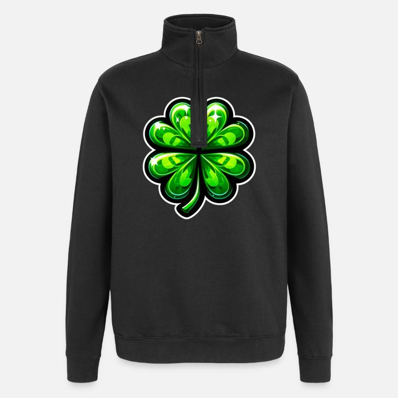 Vierblättriges Kleeblatt - Quarter-Zip-Sweatshirt - Schwarz