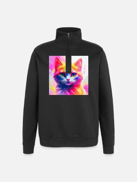 Vibrant Rainbow Cat Artwork - Quarter-Zip Sweatshirt - black
