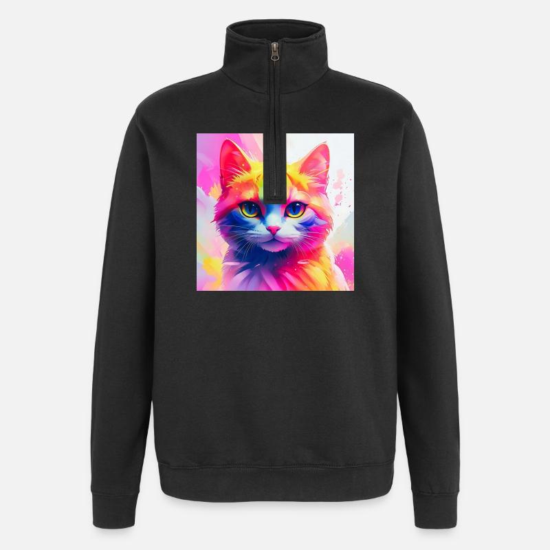 Lebendiges Regenbogenkatzen-Kunstwerk - Quarter-Zip-Sweatshirt - Schwarz