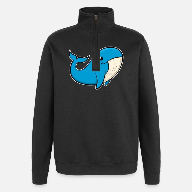 Image joyeuse d’une baleine bleue - Sweat à zip 1/4 - noir
