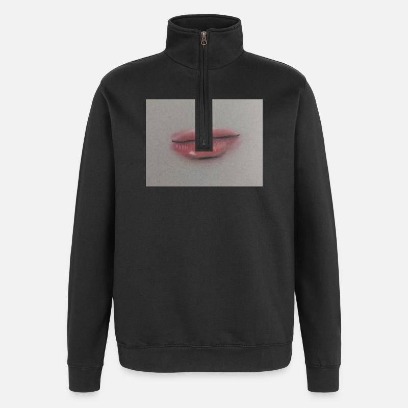Expressive Lippenkunst auf Graufolie - Quarter-Zip-Sweatshirt - Schwarz