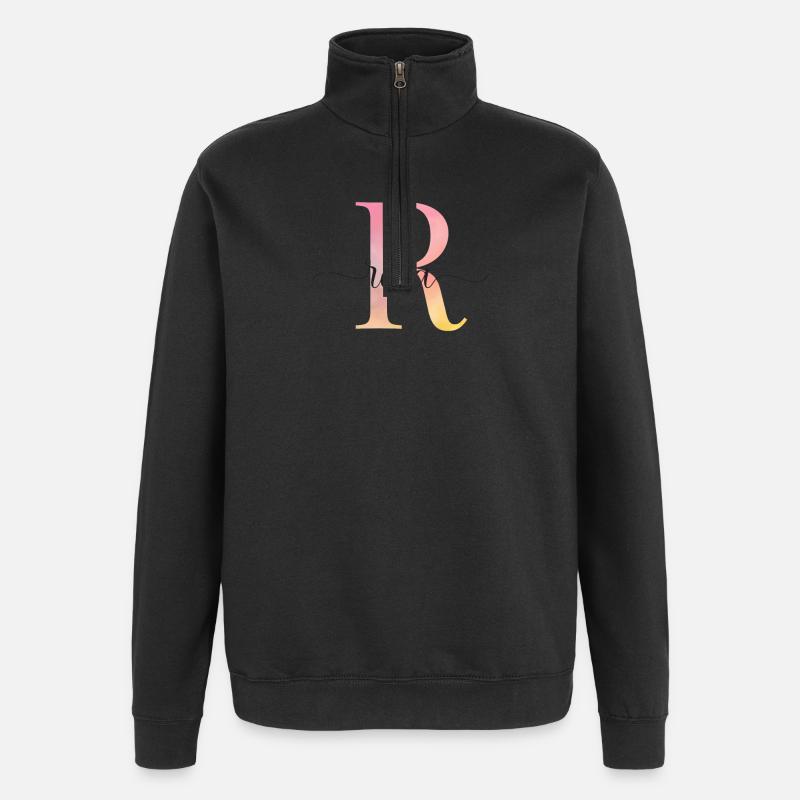 L | Monogramme | Nom | Rose |Aquarelle - Sweat à zip 1/4 - noir