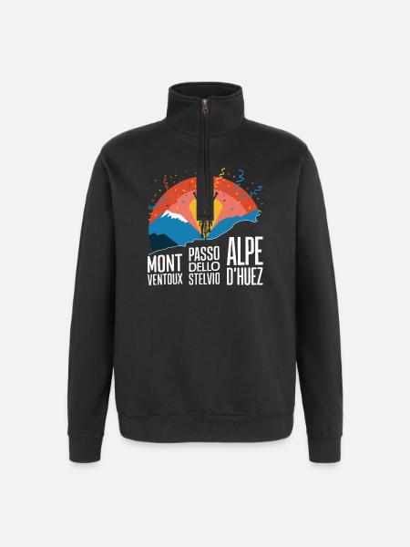 Cycling Mountains Stelvio Ventoux Alpe d'Huez KOM - Quarter-Zip Sweatshirt - black