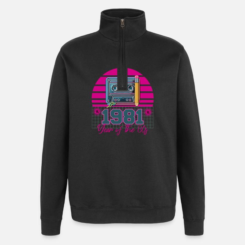 Retro Cassette 1981 - Quarter-Zip Sweatshirt - black