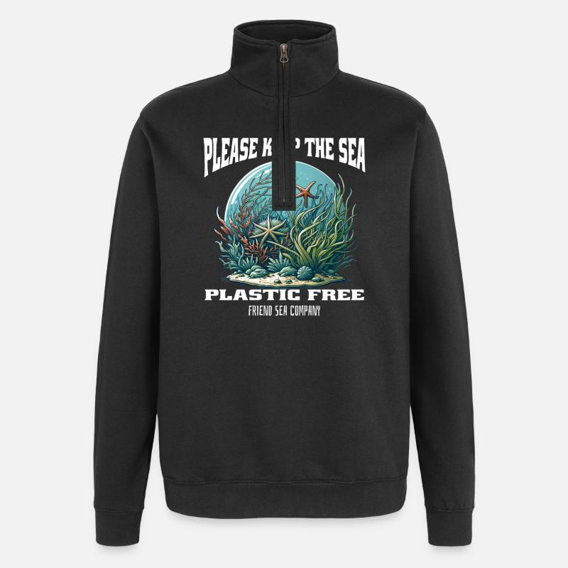 Plastik und Meer - Quarter-Zip-Sweatshirt - Schwarz