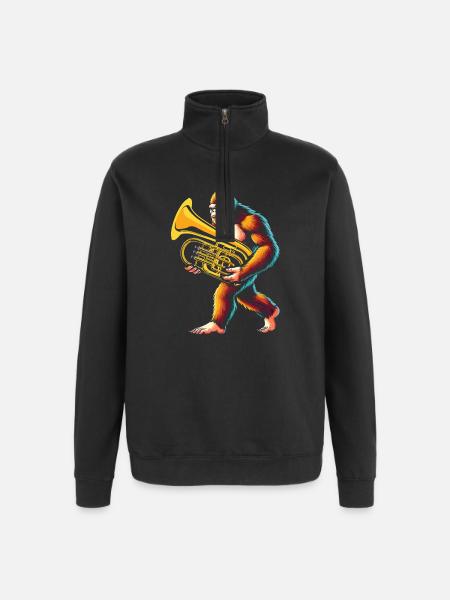 Yeti Gorilla with Euphonium - Quarter-Zip Sweatshirt - black