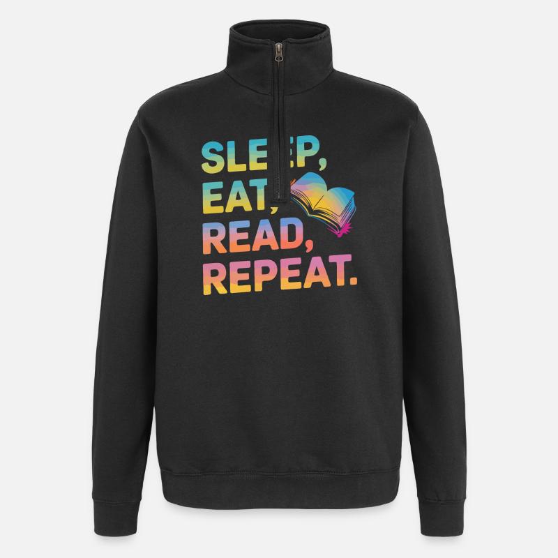 Sleep Eat Read Repeat - Quarter-Zip Sweatshirt - black