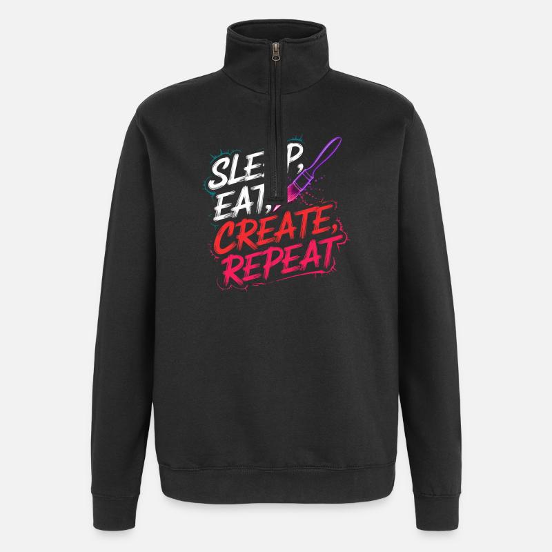 Sleep Eat Create Repeat - Quarter-Zip Sweatshirt - black