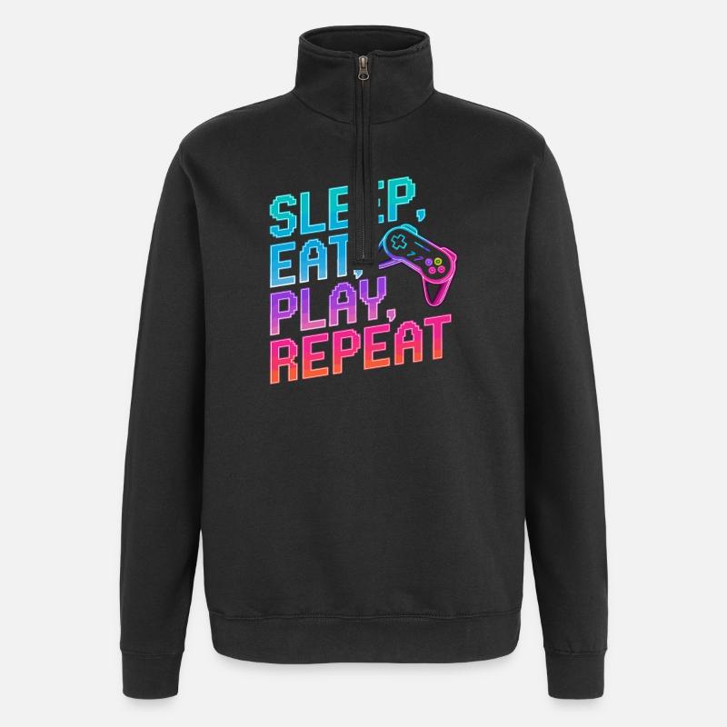 Dormir, manger, jouer, répéter, - Sweat à zip 1/4 - noir