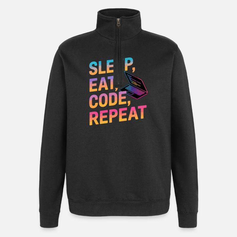 Dormir, manger, coder, répéter - Sweat à zip 1/4 - noir