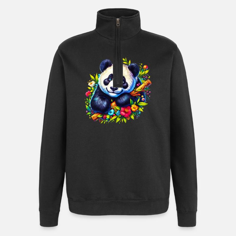 Panda - Sweat à zip 1/4 - noir