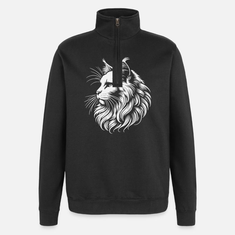 tête de chat maine coon - Sweat à zip 1/4 - noir