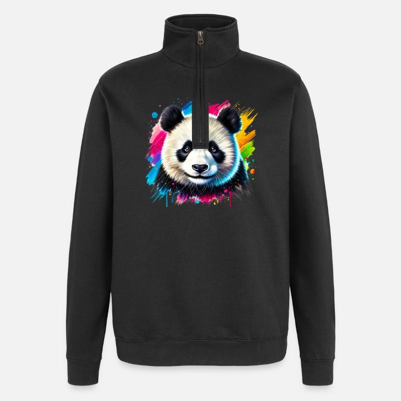 Panda - Sweat à zip 1/4 - noir