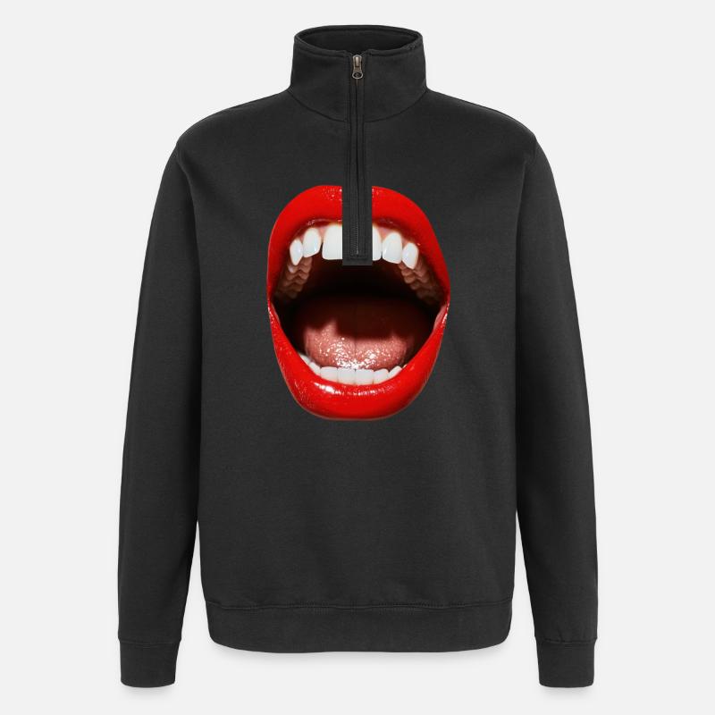 Open mouth with red lipstick - Quarter-Zip Sweatshirt - black