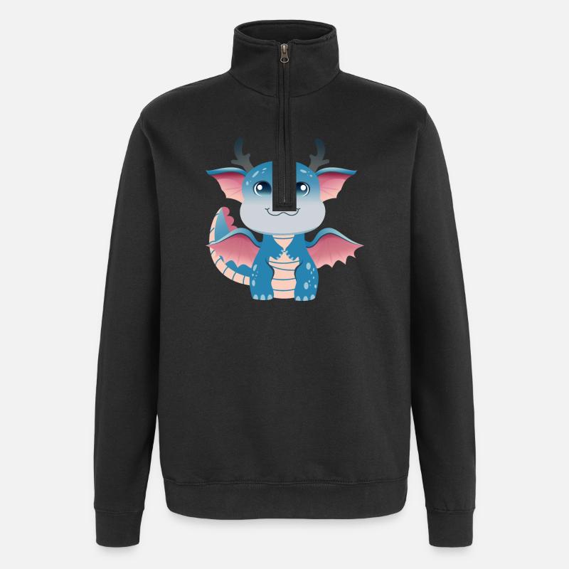 Azurblauer Drachenling-Amulett - Quarter-Zip-Sweatshirt - Schwarz