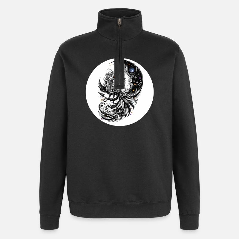 Kometenphoenix im Mondkreis - Quarter-Zip-Sweatshirt - Schwarz