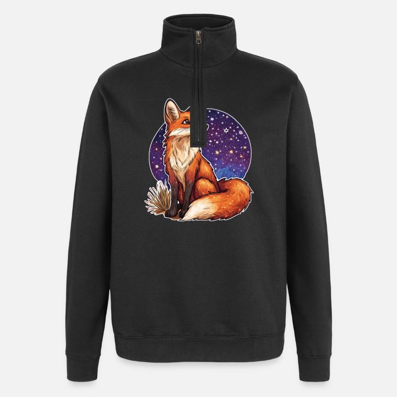 Fox and starry sky - Quarter-Zip Sweatshirt - black