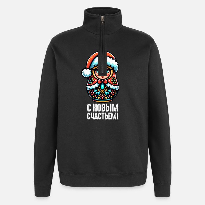 Matriochka russe Noël Russie - Sweat à zip 1/4 - noir