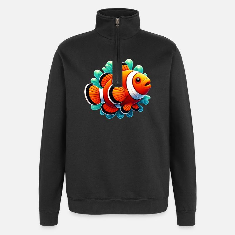 Poisson-clown - Sweat à zip 1/4 - noir