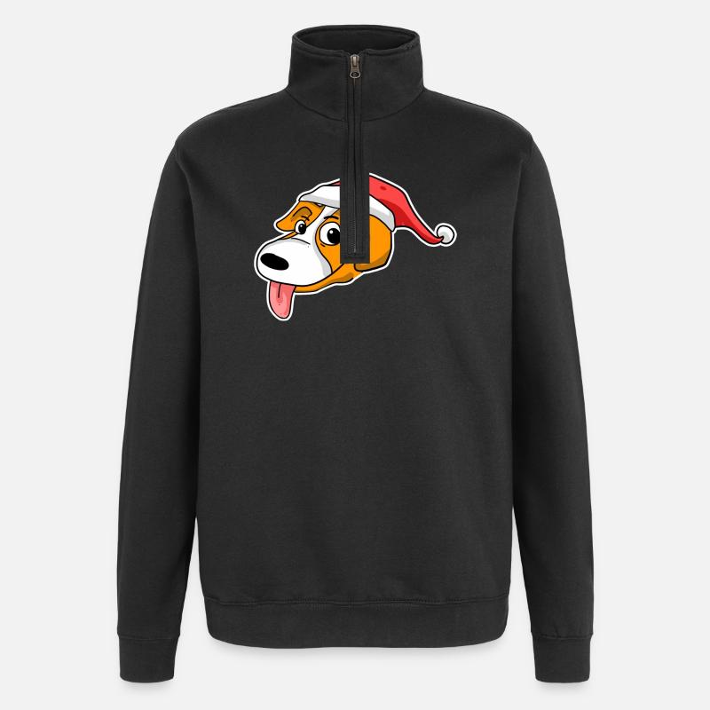Christmas Dog Head Hat - Quarter-Zip Sweatshirt - black