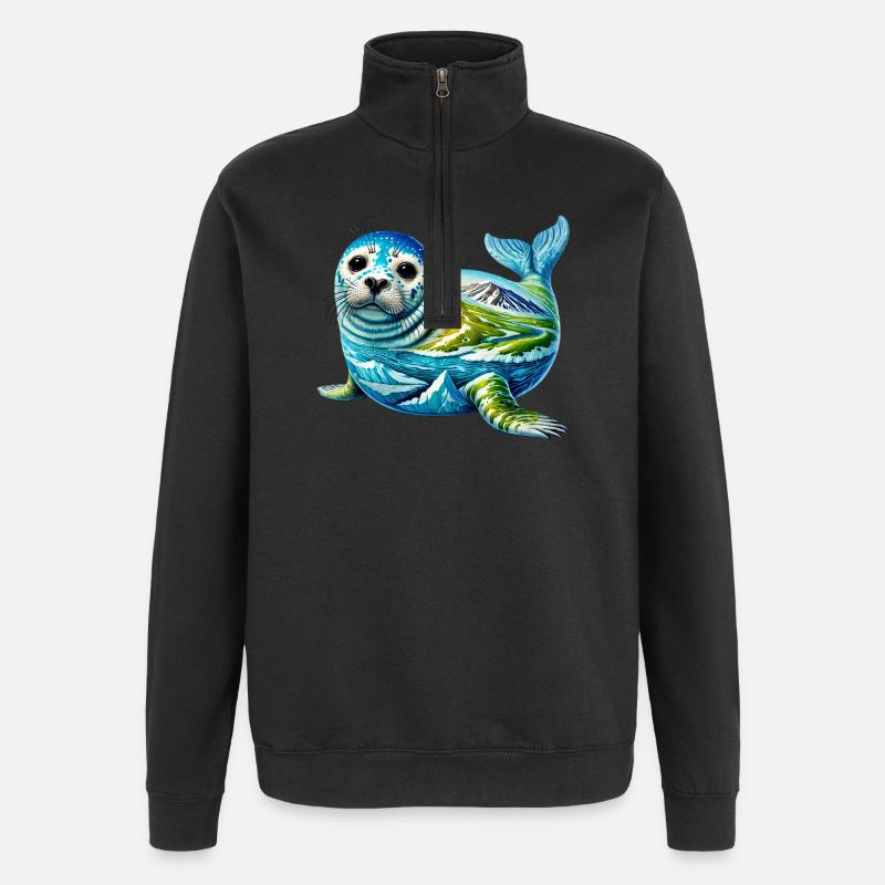 Phoque - Sweat à zip 1/4 - noir