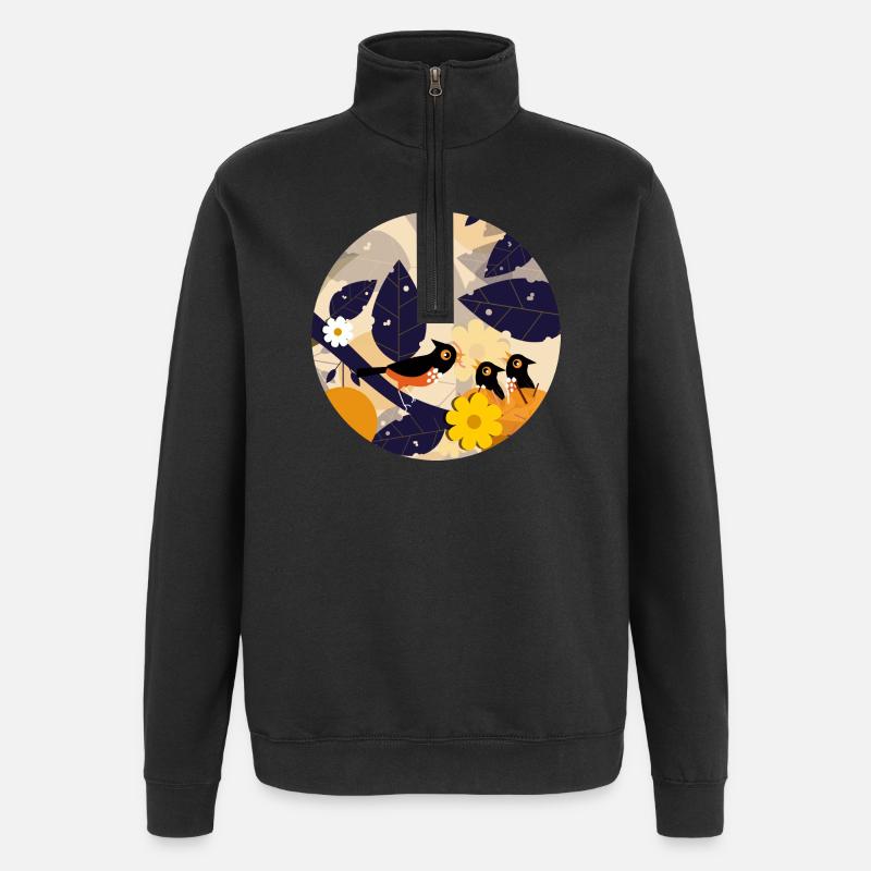 Oiseaux de jardin - Sweat à zip 1/4 - noir