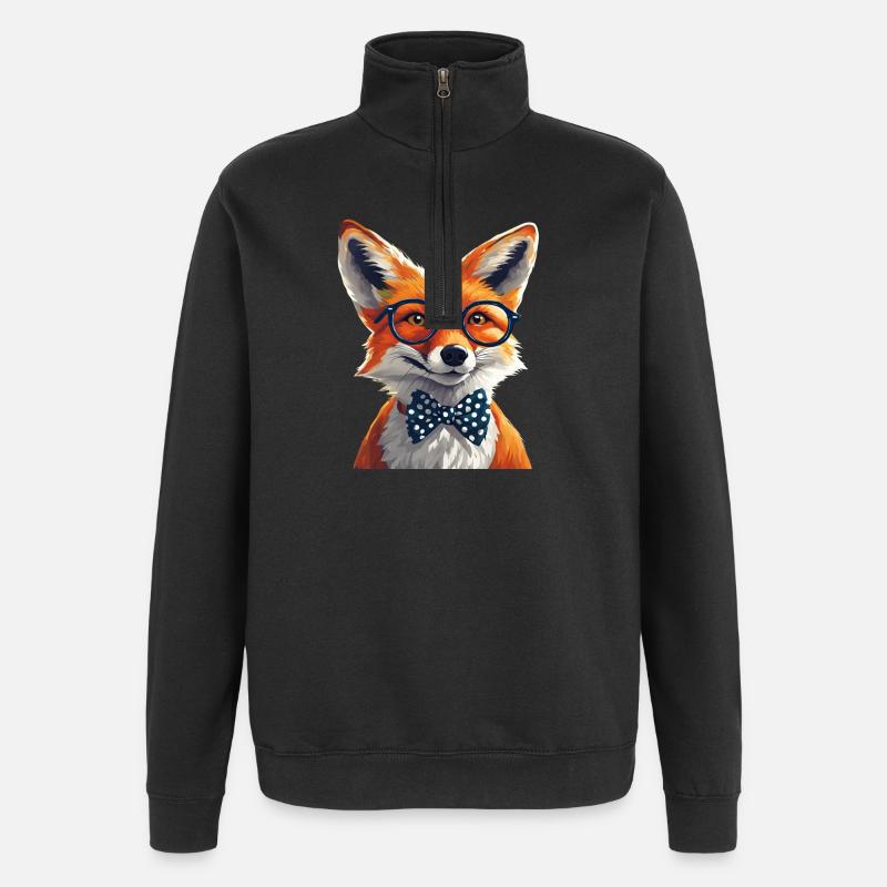 Eleganter Fuchs mit Brille und Fliege - Quarter-Zip-Sweatshirt - Schwarz