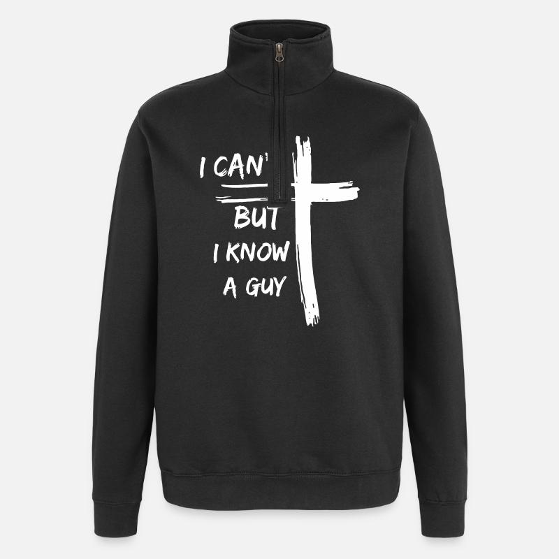 Faith-Based Message with White Cross - Quarter-Zip Sweatshirt - black