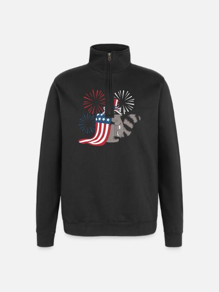 Patriotic Raccoon Fireworks - Quarter-Zip Sweatshirt - black