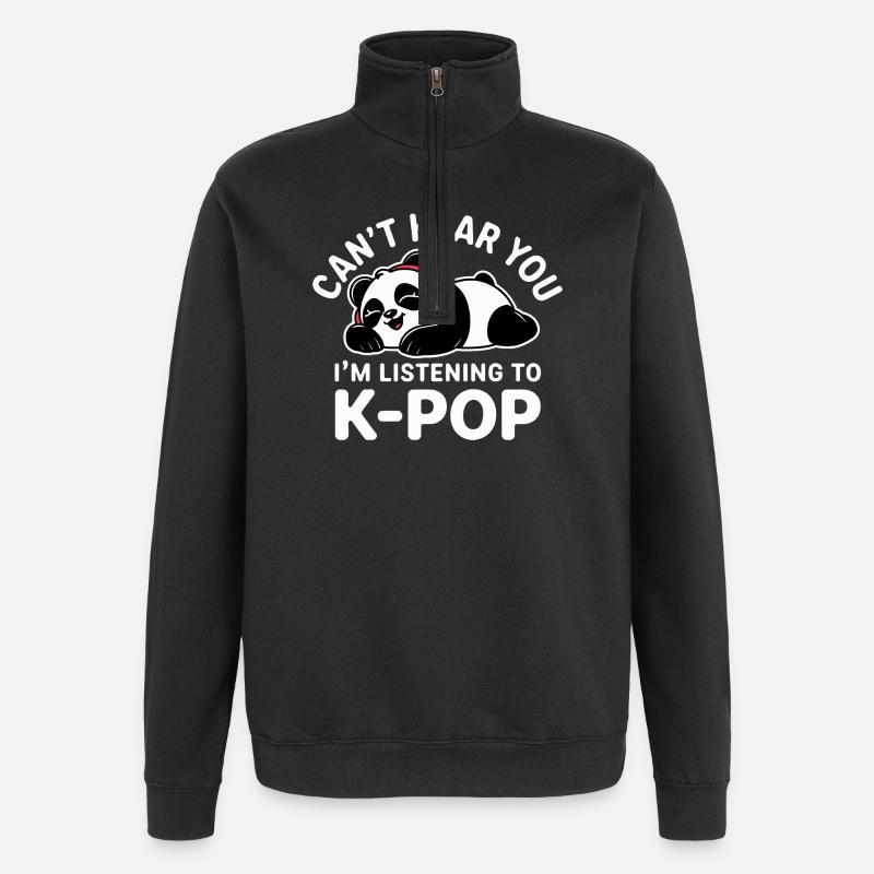 Sød panda lytter til K-Pop - Sweatshirt med 1/4 lynlås - sort