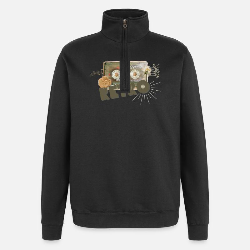 Collage de cassettes rétro - Sweat à zip 1/4 - noir