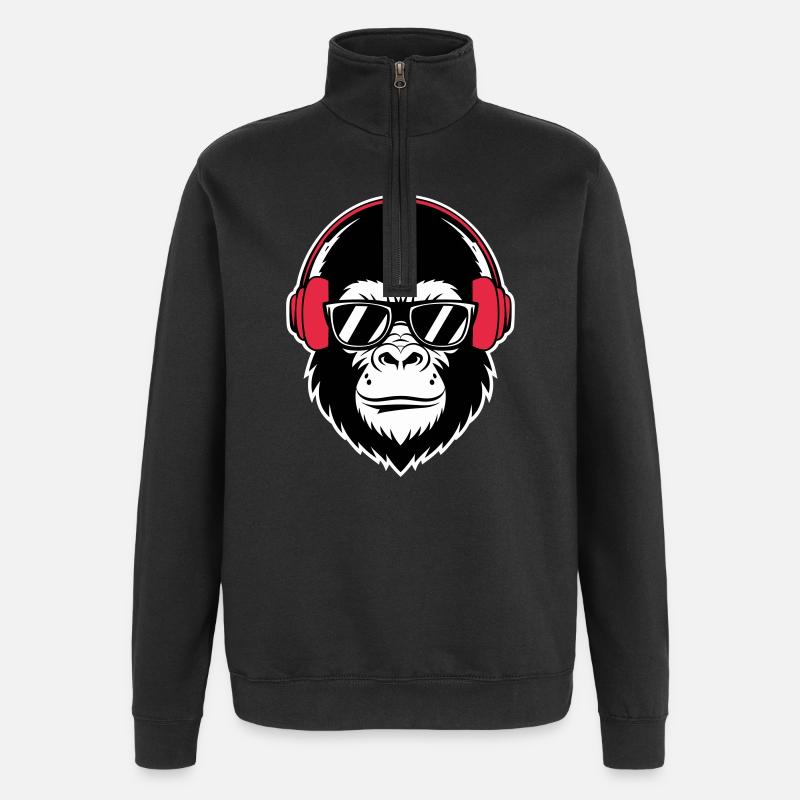 Cooler Gorilla-DJ - Quarter-Zip-Sweatshirt - Schwarz