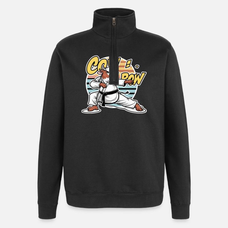Cow Karate Dojo Retro - Quarter-Zip Sweatshirt - black