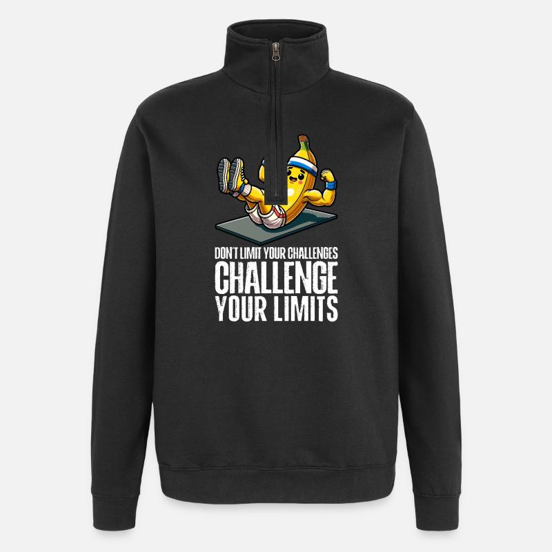 Challenge Your Limits Bodybuilder Abs - Quarter-Zip Sweatshirt - black