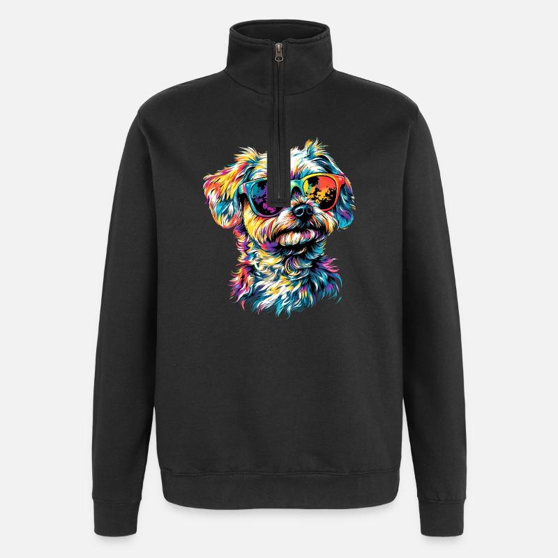 Maltańczyk Mały Maltańczyk Pies Miłość Słodki Maltańczyk - Bluza z zamkiem 1/4 - czarny