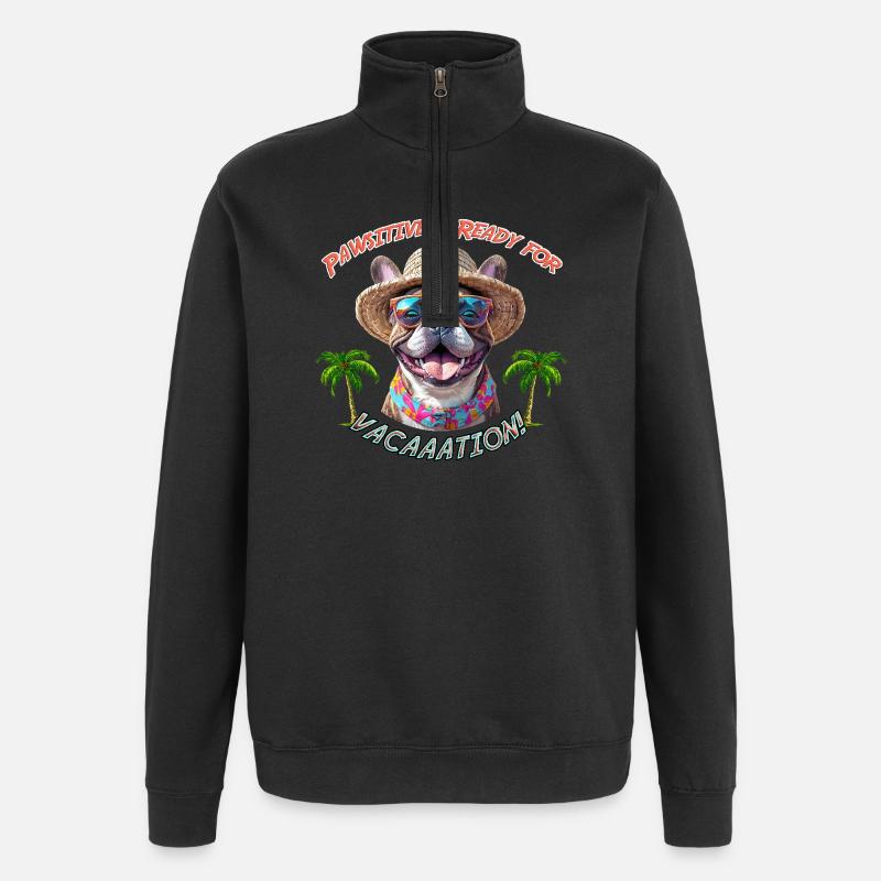 Bulldogge im Sommerlook: Pawsitively Ready - Quarter-Zip-Sweatshirt - Schwarz