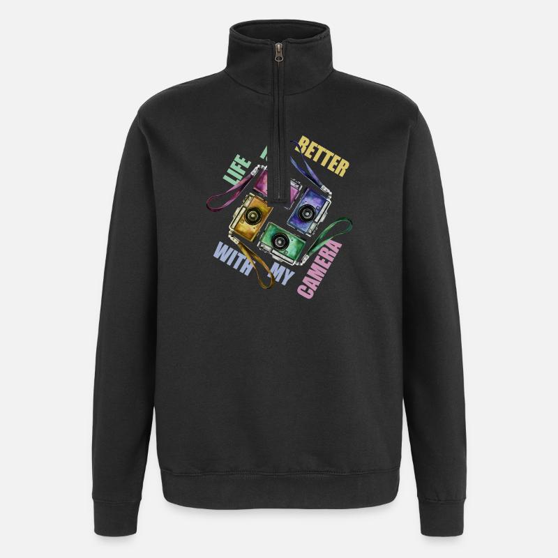 Life is better with my camera - Quarter-Zip-Sweatshirt - Schwarz