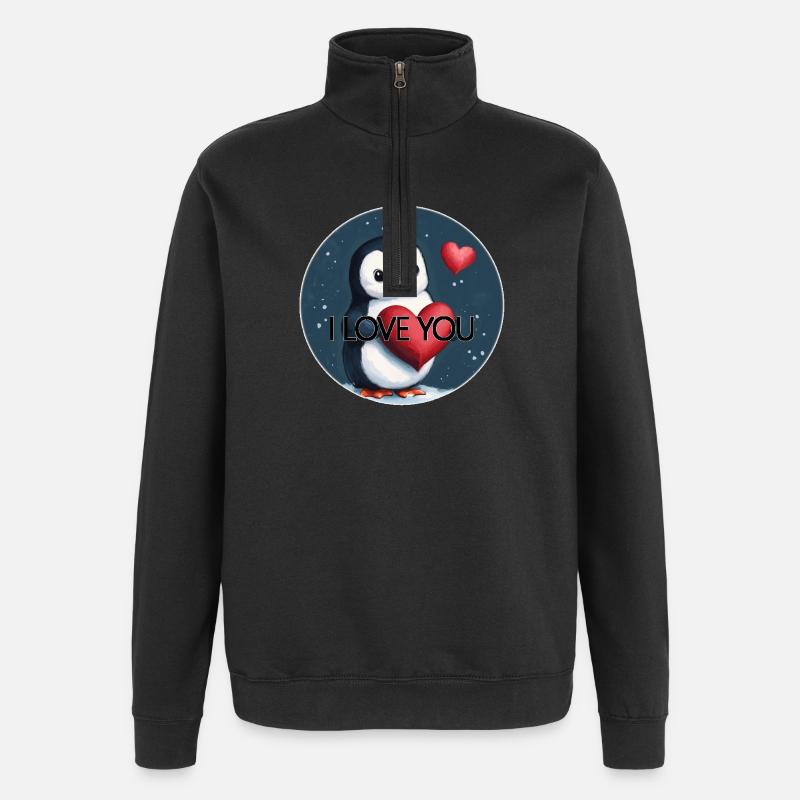 JE T’AIME PINGOUIN - Sweat à zip 1/4 - noir