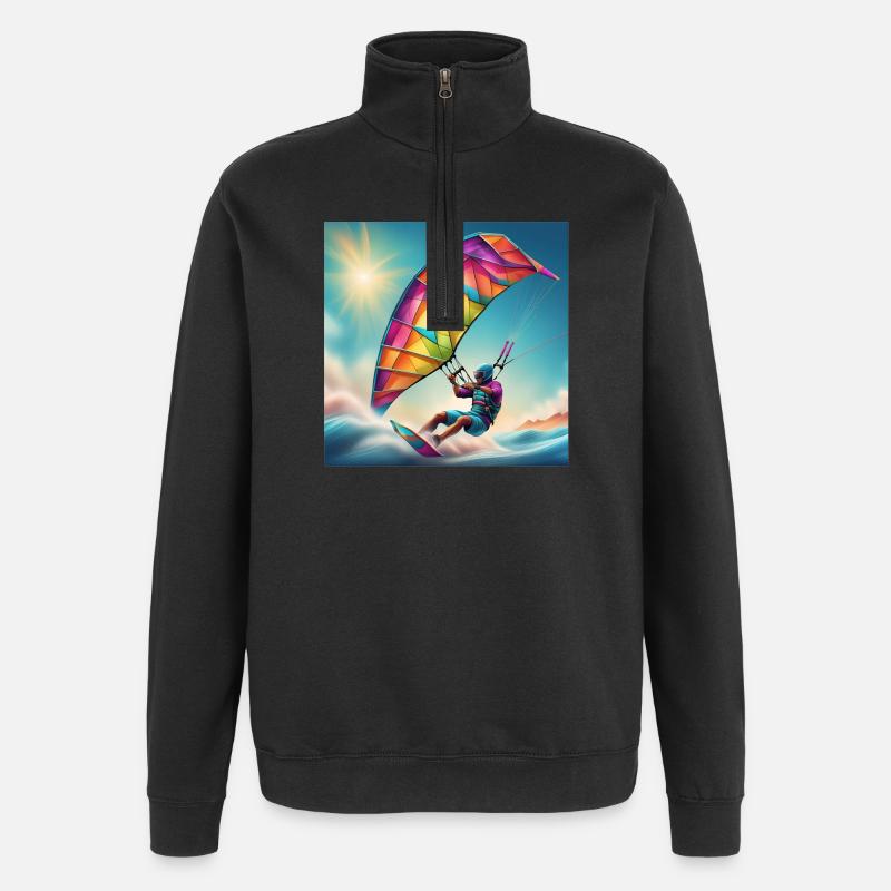 kitesurf, kite, fan de glisse - Sweat à zip 1/4 - noir
