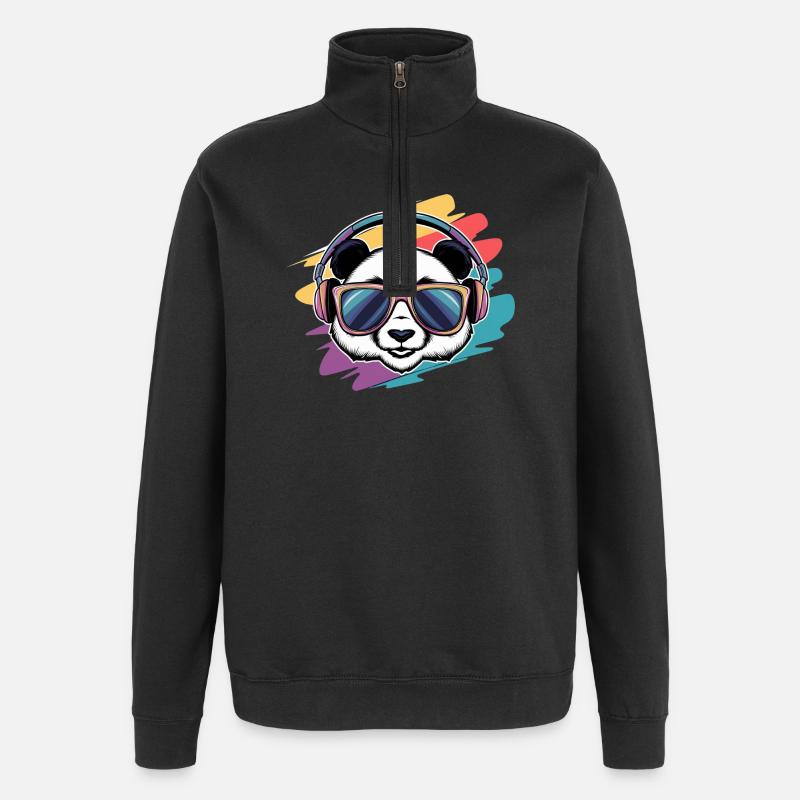 Cool Panda Vibes - Quarter-Zip Sweatshirt - black