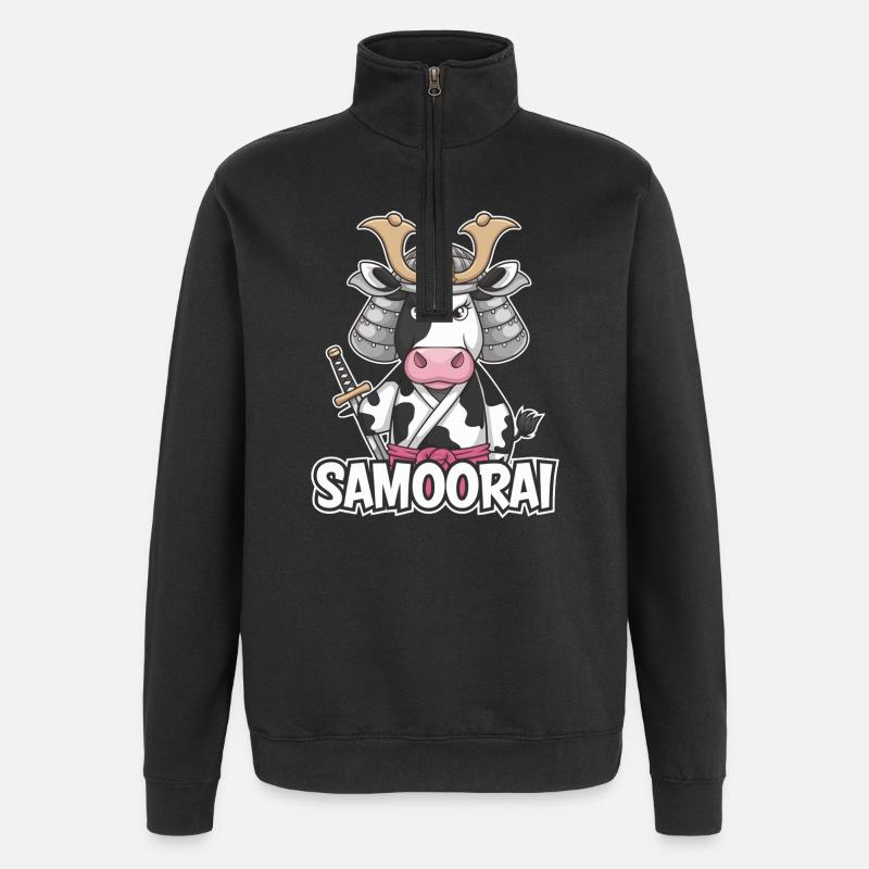 Samorai : la vache guerrière - Sweat à zip 1/4 - noir